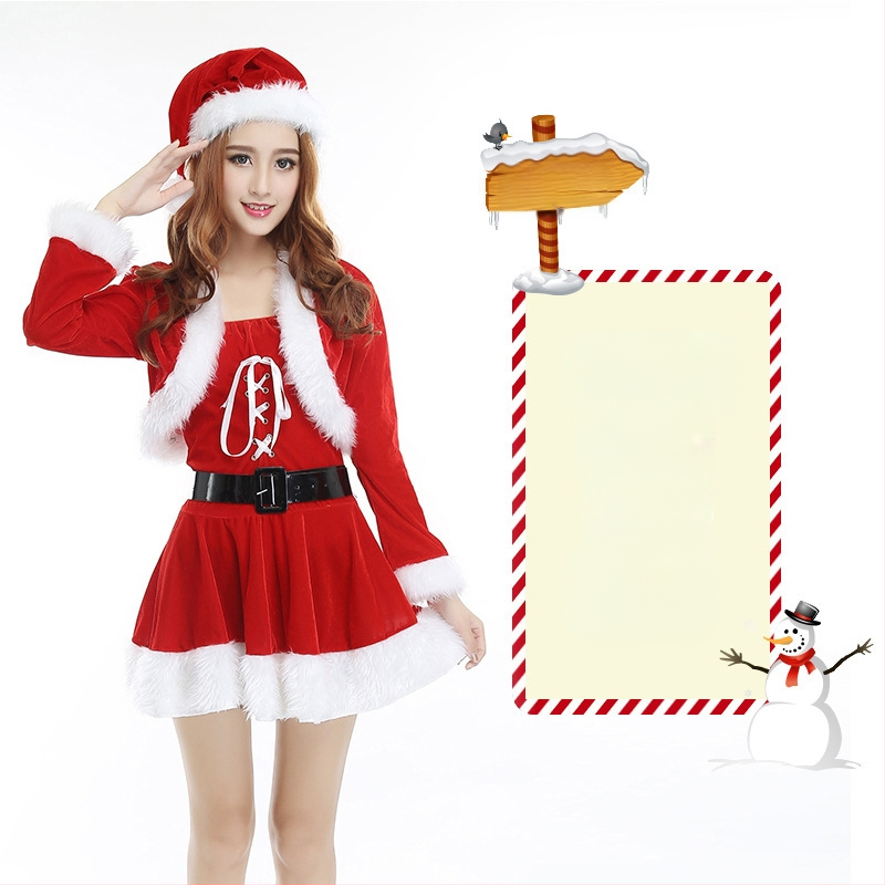 Seksikad valged kohevad jõuluriided laos Jõulukostüüm Kuldse sametkangast jänkutüdruku kostüüm Lavaesinemine