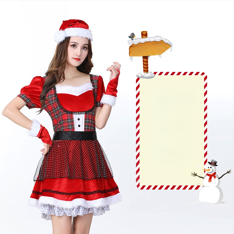 Seksikad valged kohevad jõuluriided laos Jõulukostüüm Kuldse sametkangast jänkutüdruku kostüüm Lavaesinemine