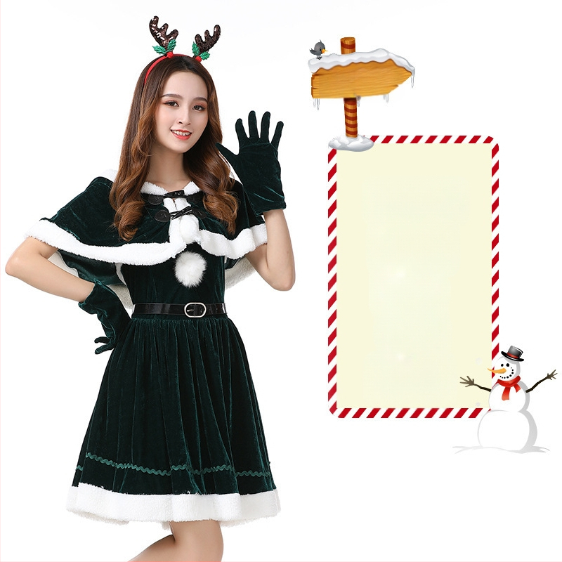 Seksikad valged kohevad jõuluriided laos Jõulukostüüm Kuldse sametkangast jänkutüdruku kostüüm Lavaesinemine