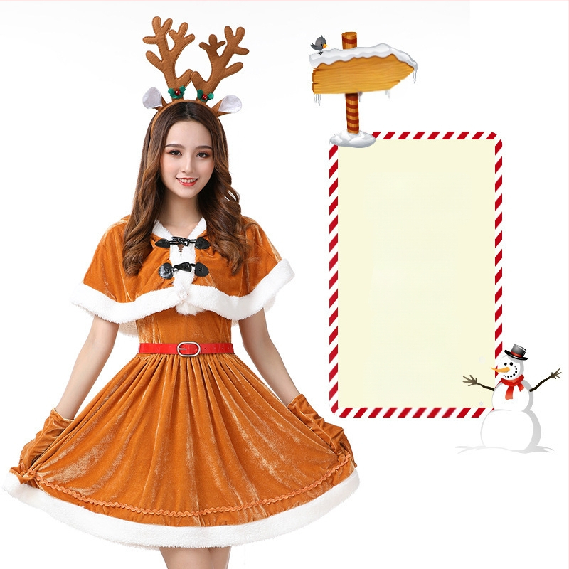 Seksikad valged kohevad jõuluriided laos Jõulukostüüm Kuldse sametkangast jänkutüdruku kostüüm Lavaesinemine