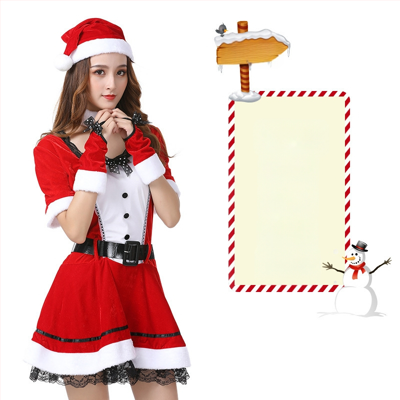 Seksikad valged kohevad jõuluriided laos Jõulukostüüm Kuldse sametkangast jänkutüdruku kostüüm Lavaesinemine