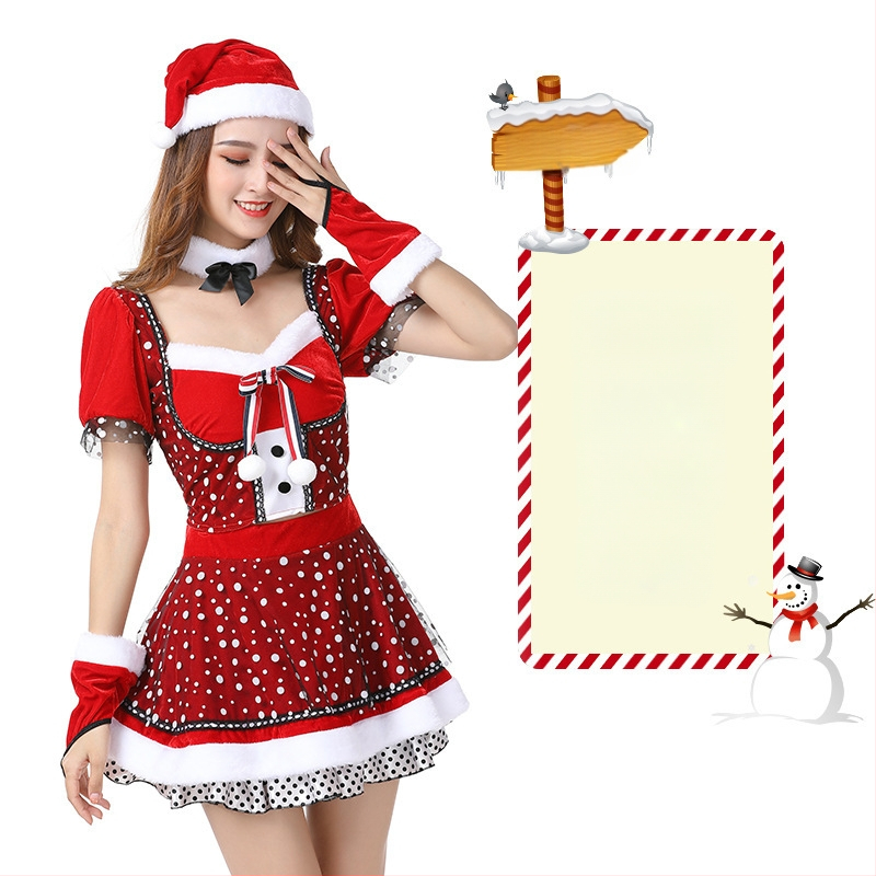 Seksikad valged kohevad jõuluriided laos Jõulukostüüm Kuldse sametkangast jänkutüdruku kostüüm Lavaesinemine