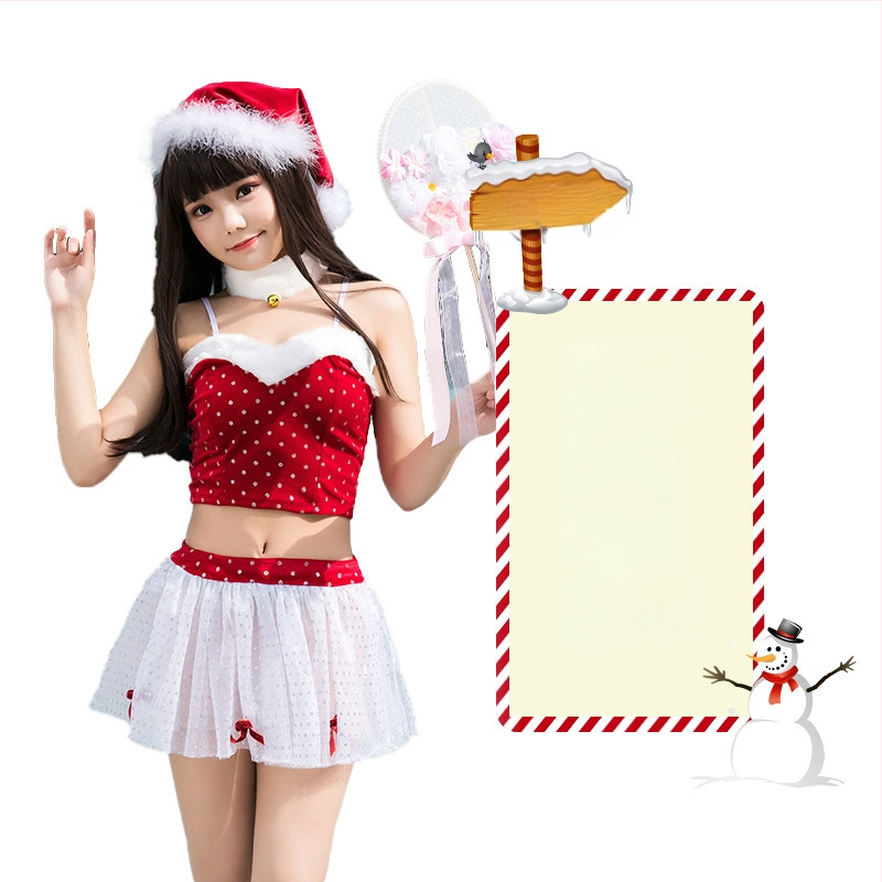 Seksikad valged kohevad jõuluriided laos Jõulukostüüm Kuldse sametkangast jänkutüdruku kostüüm Lavaesinemine