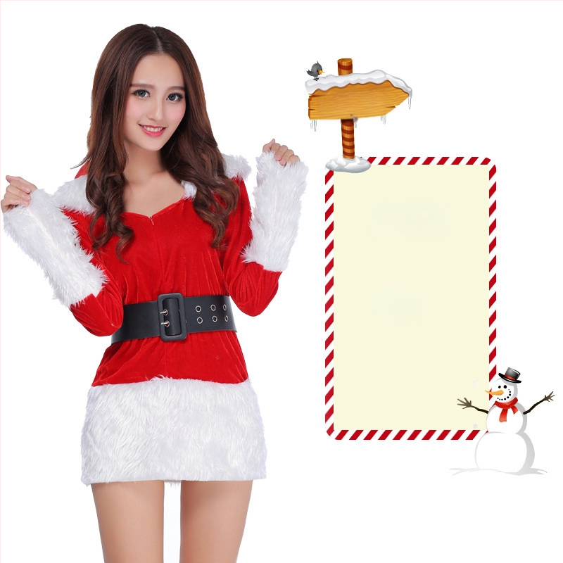 Seksikad valged kohevad jõuluriided laos Jõulukostüüm Kuldse sametkangast jänkutüdruku kostüüm Lavaesinemine