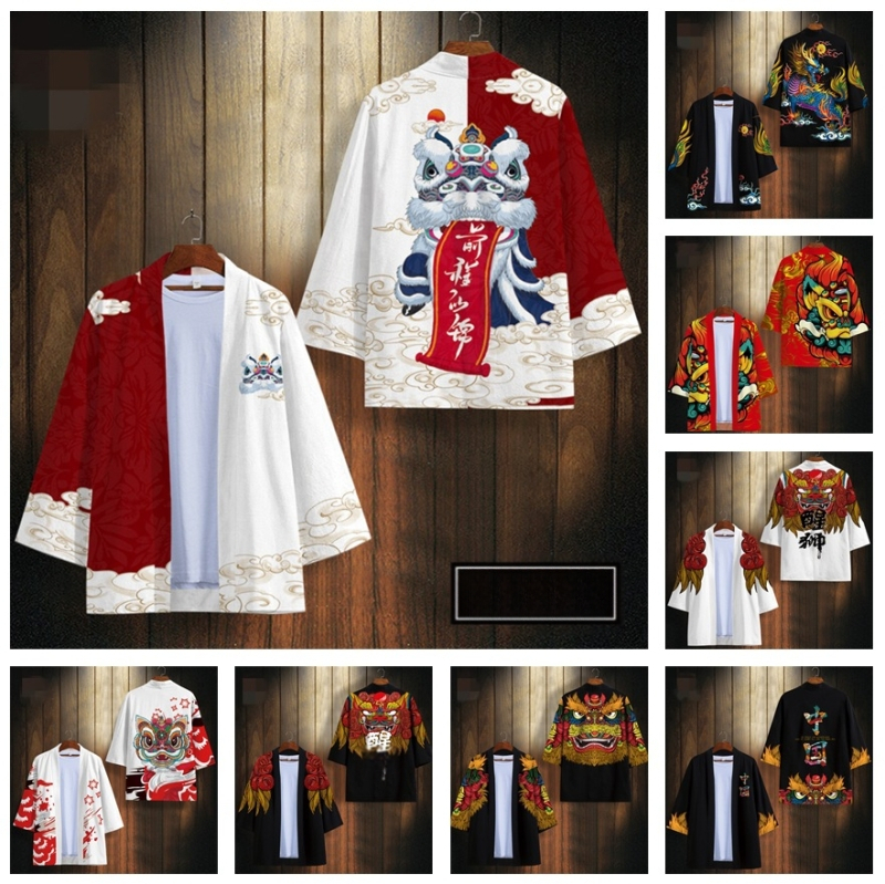 Piiriülene uus rahvusstiilis Xingshi 3D digitaaltrükiga kimono rüü, poolvarrukatega sulgedest kootud kardigan