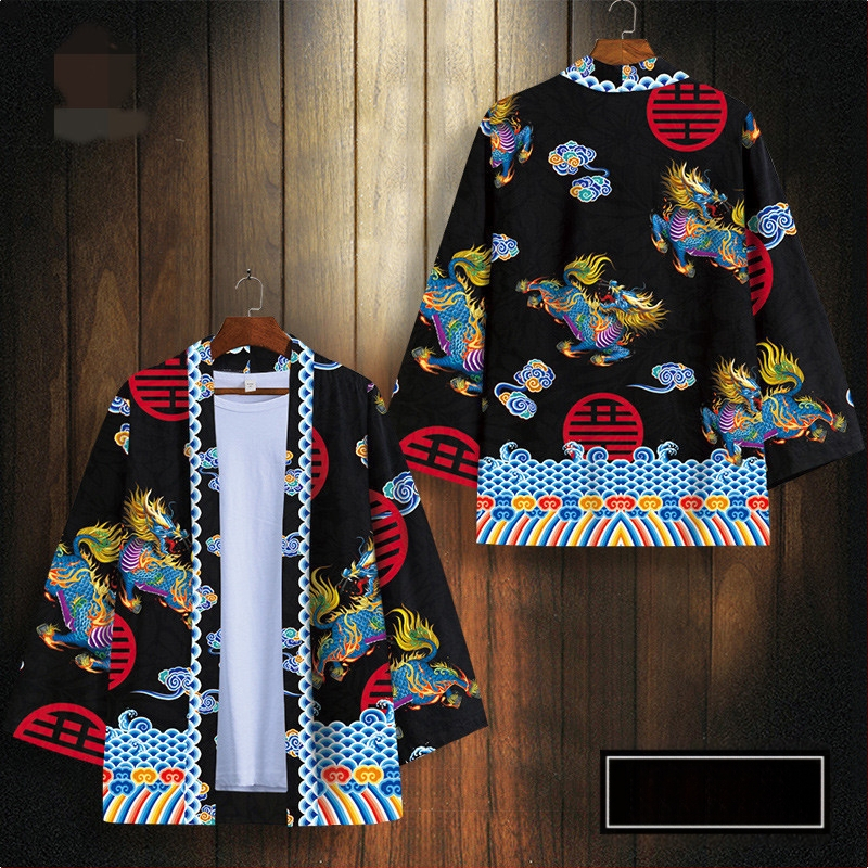 Piiriülene uus rahvusstiilis Xingshi 3D digitaaltrükiga kimono rüü, poolvarrukatega sulgedest kootud kardigan