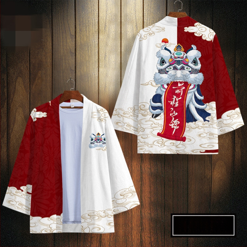 Piiriülene uus rahvusstiilis Xingshi 3D digitaaltrükiga kimono rüü, poolvarrukatega sulgedest kootud kardigan