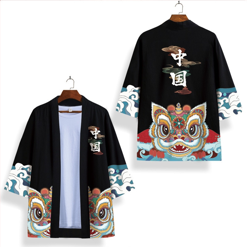 Piiriülene uus rahvusstiilis Xingshi 3D digitaaltrükiga kimono rüü, poolvarrukatega sulgedest kootud kardigan