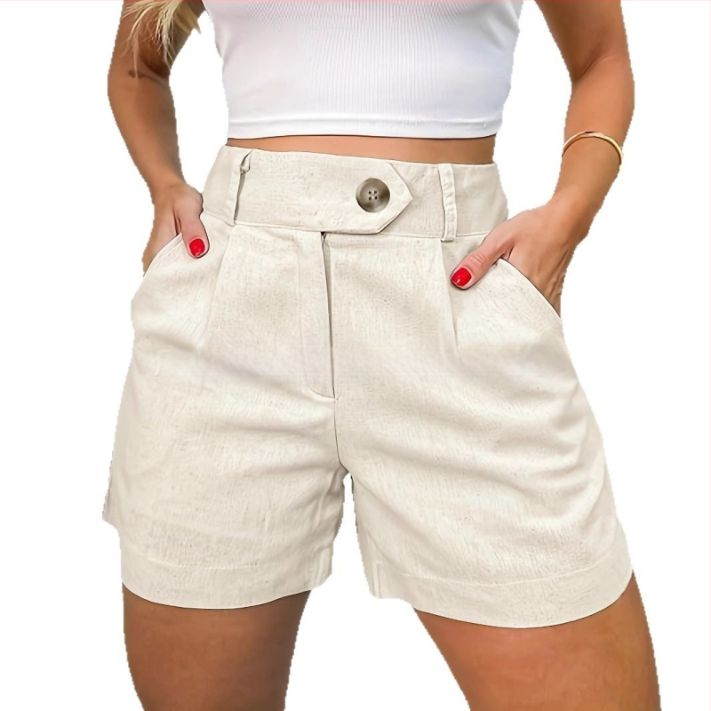 Îmbrăcăminte de vară nouă pentru femei, transfrontalieră europeană și americană, la modă și casual, culoare solidă cu talie înaltă, pantaloni scurți slim fit