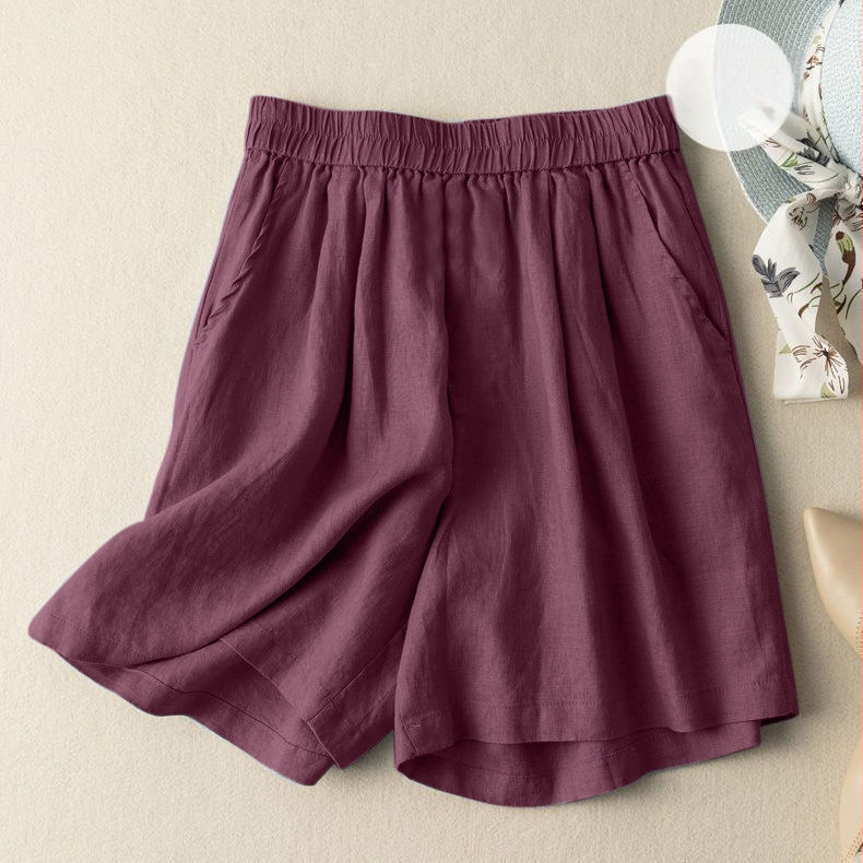 Pantaloni scurți largi cu picior larg pentru femei, stil vintage, din bumbac și in, cu imprimeu artistic, lichidare de vară