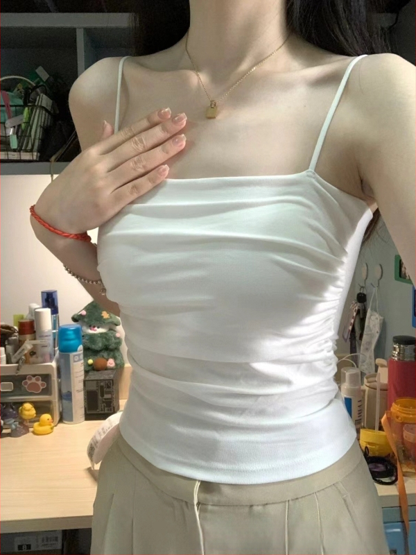 Aštuonių padėčių padažas yra sandėlyje „Spice Girl Pure Desire“ klostuotos moteriškos kelnaitės su plonu petnešėliu, saldaus ir seksualaus stiliaus be rankovių, mažo dydžio.