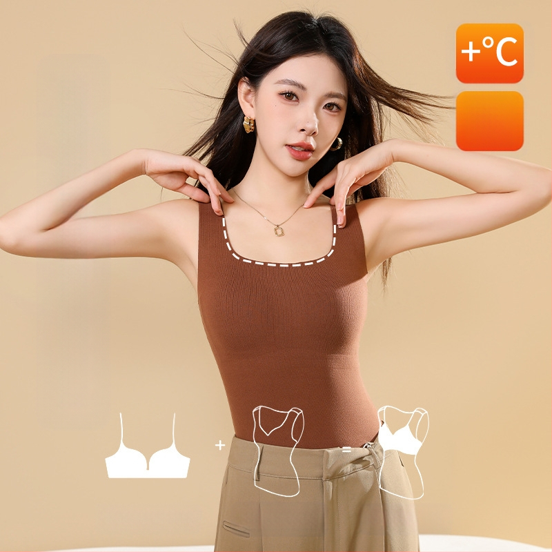 Õmblusteta isekuumeneva kandilise kraega soe vest rinnapadjaga naistele. Slim-fit niisutav sügis- ja talvepluus. Uus alussärk.