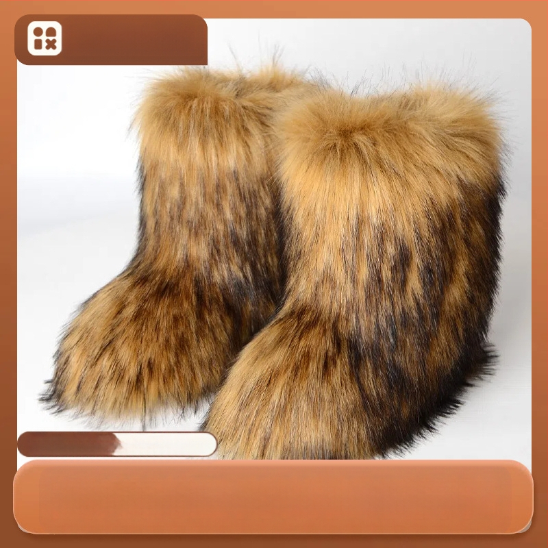 Rebasekarusnahast saapad, sügis- ja talvestiil, soojad ja külmakindlad, paksendatud suurte sääremarjade imitatsioonkarusnahast lumesaapad, Euroopa ja Ameerika moestiil