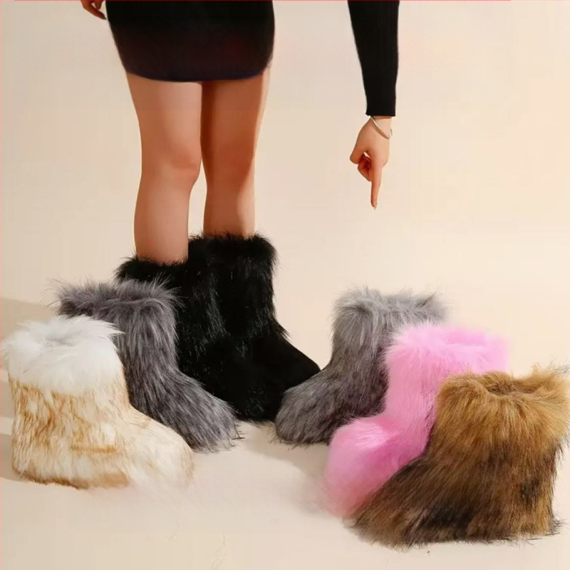 Rebasekarusnahast saapad, sügis- ja talvestiil, soojad ja külmakindlad, paksendatud suurte sääremarjade imitatsioonkarusnahast lumesaapad, Euroopa ja Ameerika moestiil