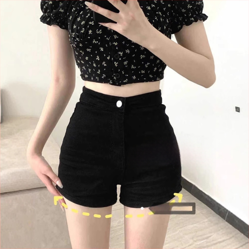 Pantaloni scurți negri pentru femei, îmbrăcăminte exterioară, blugi skinny cu talie înaltă, model nou, pantaloni scurți de șold, pantaloni scurți de talie înaltă