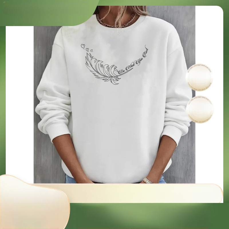 Pulover european și american 2023, distractiv, cu mânecă lungă, cu pene largi, la modă, imprimat, cu guler rotund