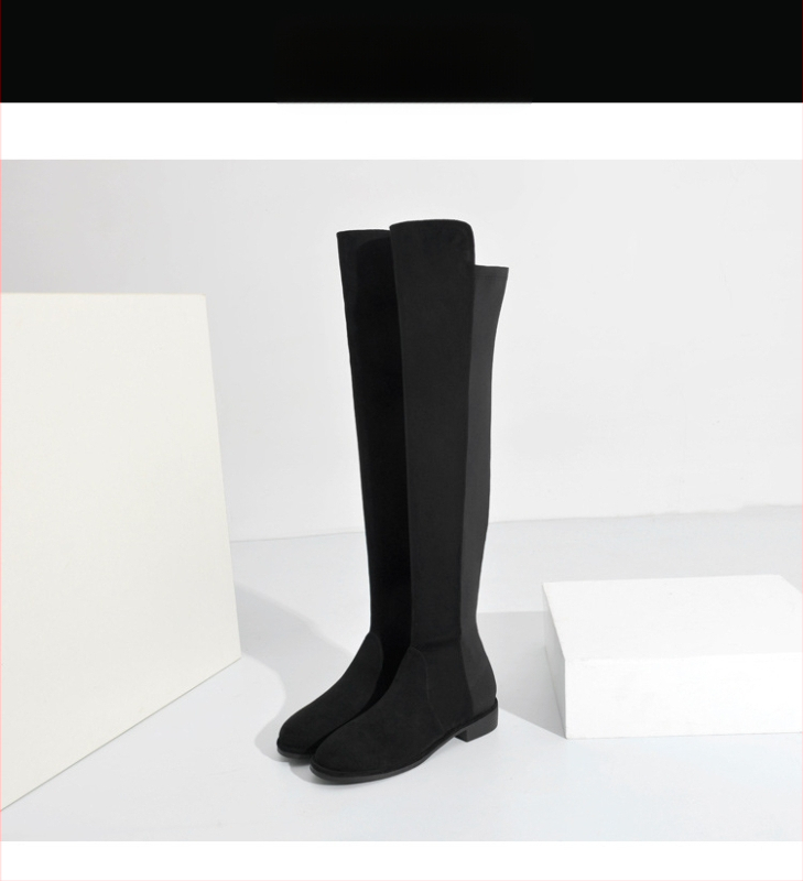 Jesenske i zimske ravne pete s okruglim vrhom, viteške čizme s debelom petom, čizme preko koljena od matirane kože 2024, uske čizme s dugom rastezljivom srednjom petom