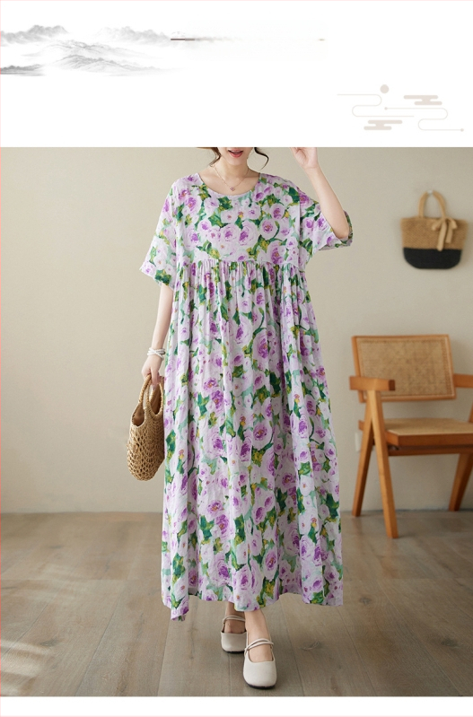 Višebojna raznolikost književnih retro pulovera kratkih rukava, haljine za inozemnu trgovinu, ljetna 2024., široka, plus size, suknja A-kroja za žene