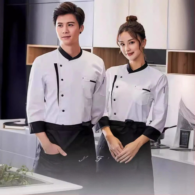 Virtuvė Virtuvės restorano šefo darbo drabužiai vyrams ir moterims ilgomis rankovėmis trumpomis rankovėmis viešbučio valgyklos restorano šefo drabužiai pavasarį ir rudenį vasarą