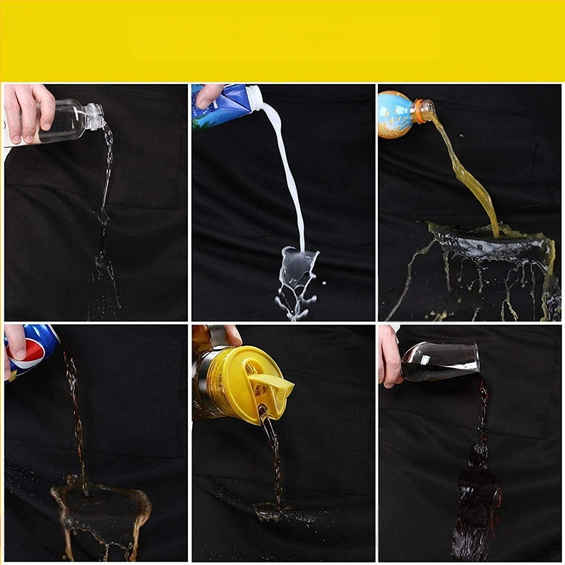 Karštai parduodama tarpvalstybinė kepsninės prijuostė iš poliesterio ir medvilnės, spausdinamas logotipas, šefo vyriška ir moteriška pora, atspari vandeniui ir aliejui