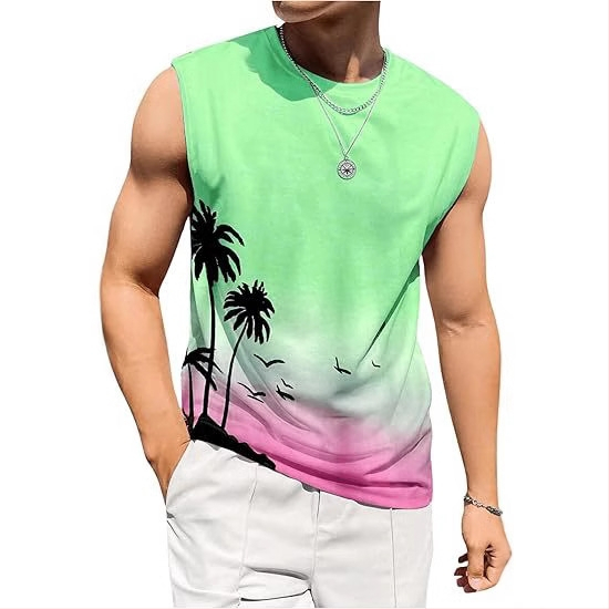 Tarpvalstybiniai 2025 m. Europos ir Amerikos vasaros nauji „Amazon AliExpress“ vyriški marškinėliai su liemene ir spausdintais laisvalaikio marškinėliais