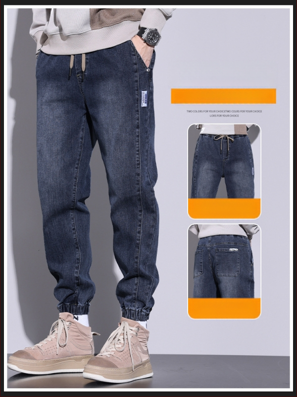 Blugi elastici pentru bărbați, lejeri, asortați, de marcă la modă, casual, cu legături la gleznă, 2023, primăvară și toamnă, noi pantaloni harem