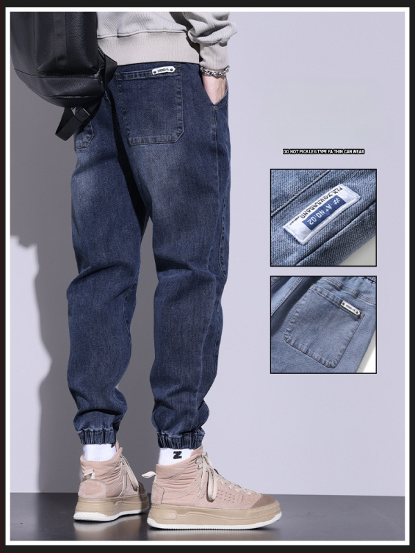 Blugi elastici pentru bărbați, lejeri, asortați, de marcă la modă, casual, cu legături la gleznă, 2023, primăvară și toamnă, noi pantaloni harem