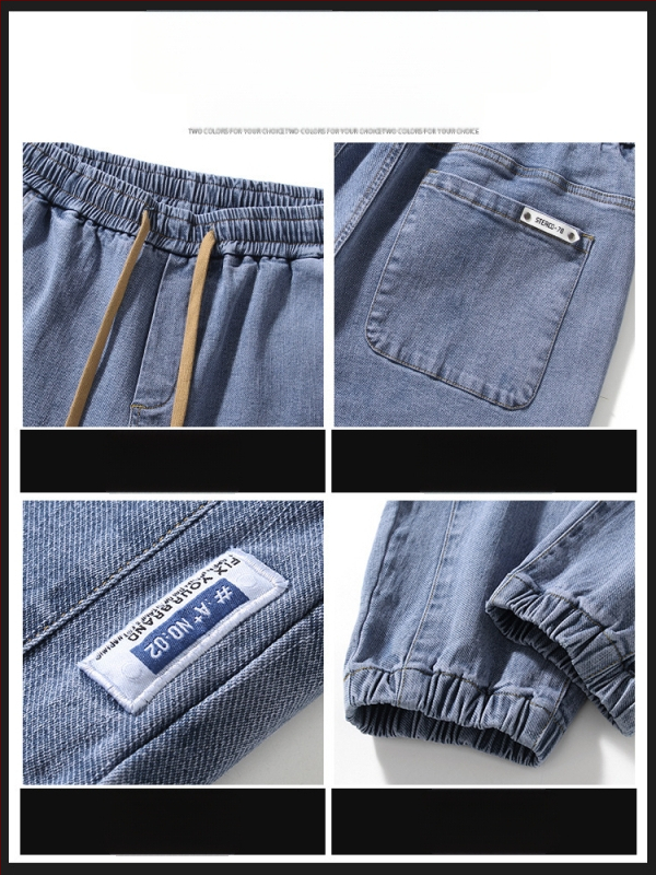 Blugi elastici pentru bărbați, lejeri, asortați, de marcă la modă, casual, cu legături la gleznă, 2023, primăvară și toamnă, noi pantaloni harem