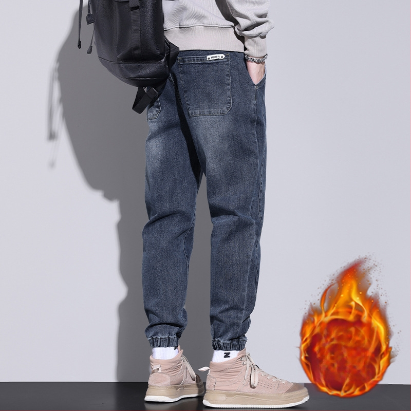 Blugi elastici pentru bărbați, lejeri, asortați, de marcă la modă, casual, cu legături la gleznă, 2023, primăvară și toamnă, noi pantaloni harem