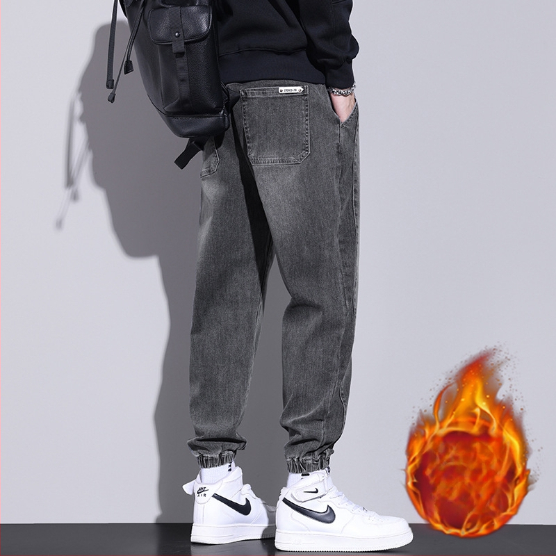 Blugi elastici pentru bărbați, lejeri, asortați, de marcă la modă, casual, cu legături la gleznă, 2023, primăvară și toamnă, noi pantaloni harem