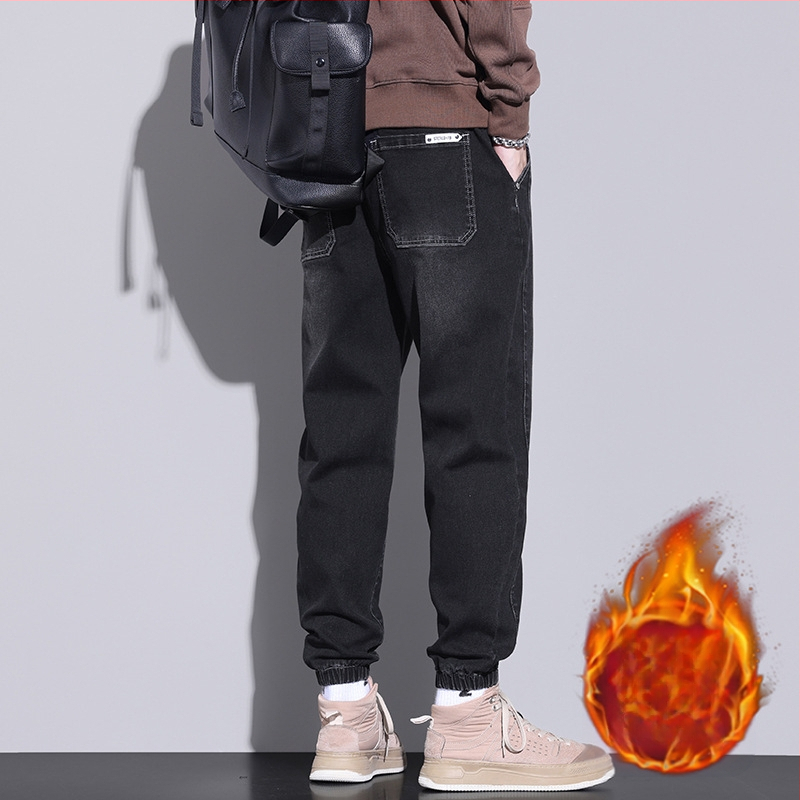 Blugi elastici pentru bărbați, lejeri, asortați, de marcă la modă, casual, cu legături la gleznă, 2023, primăvară și toamnă, noi pantaloni harem