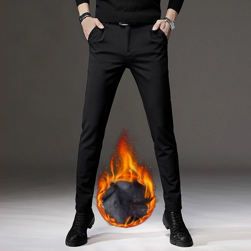 Meeste jääsiidist mustad vabaajapüksid, kitsad koonusjad püksid, kevad- ja sügisstiil, meeste kortsukindlad pikad äripüksid, trendikad