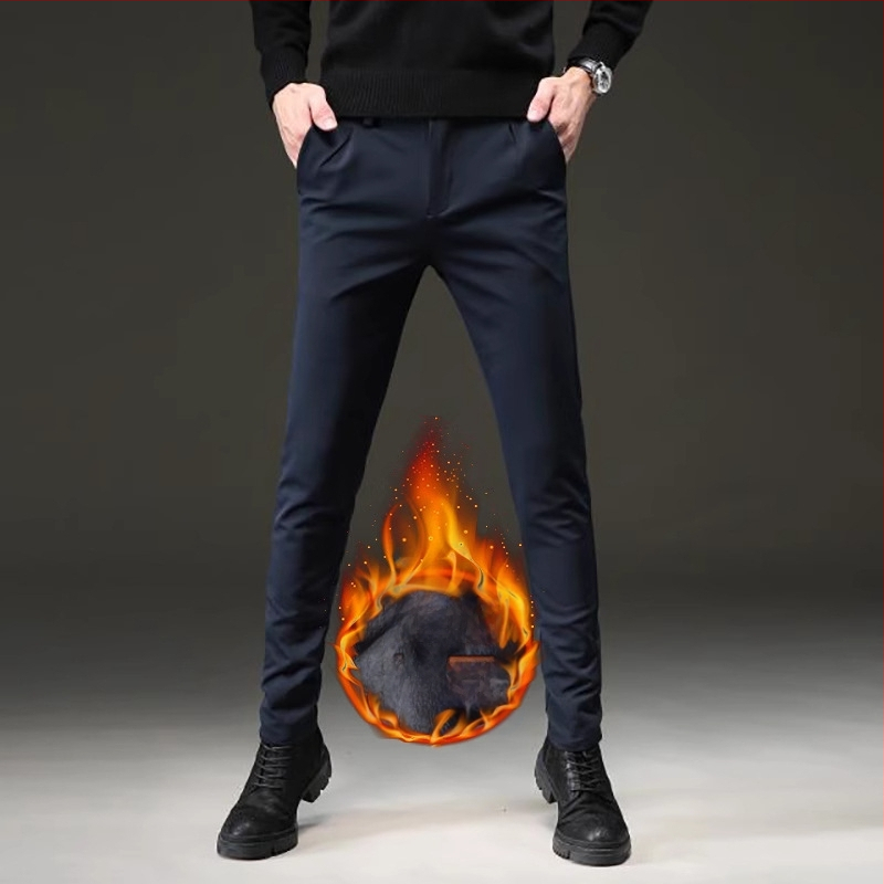 Meeste jääsiidist mustad vabaajapüksid, kitsad koonusjad püksid, kevad- ja sügisstiil, meeste kortsukindlad pikad äripüksid, trendikad