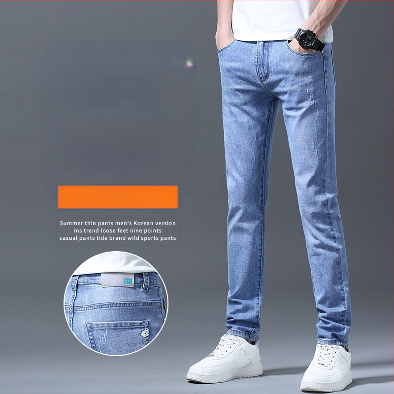 Pánske strečové džínsy, úzke rovné nohavice, kórejské modré, mládežnícke, business, ležérne, plus size, dlhé nohavice, trendy pánske veľkoobchodné