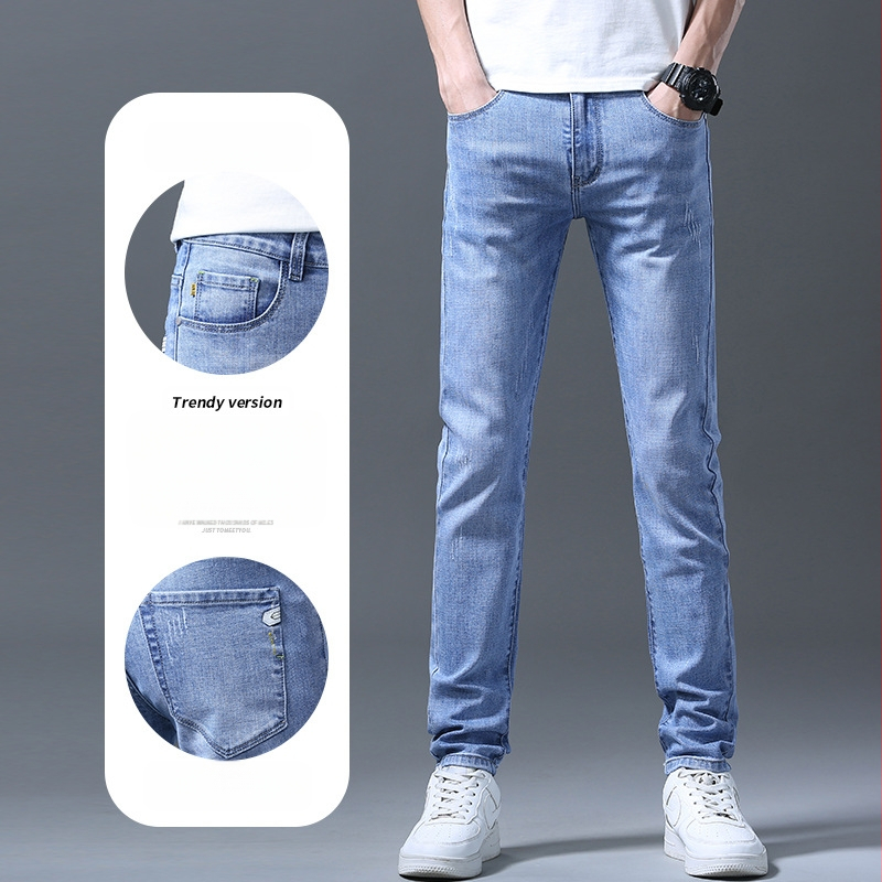Pánske strečové džínsy, úzke rovné nohavice, kórejské modré, mládežnícke, business, ležérne, plus size, dlhé nohavice, trendy pánske veľkoobchodné