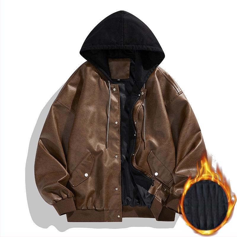 2024. aasta uus võltsitud kaheosaline nahast meeste moodne Korea lahtine nägus mootorratta nahktagi Duffy kena kapuutsiga jope