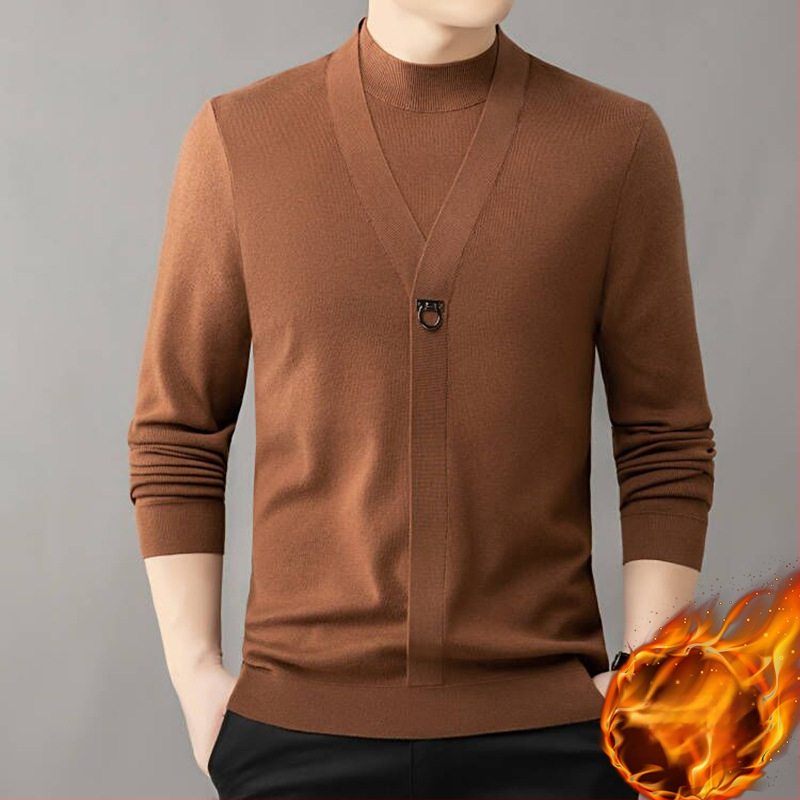 Bărbați primăvară și toamnă casual all-match top la modă fals pulover din două piese lumină lux de înaltă calitate toamnă și iarnă cămașă de bază