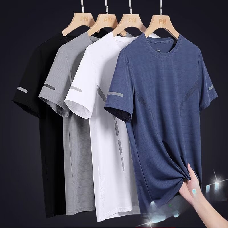 Tricou cu mânecă scurtă pentru bărbați, vară casual, guler rotund, uscare rapidă, din mătase de gheață, vrac, plus mărime, cămașă pentru tineri, haine de top, haine pentru bărbați