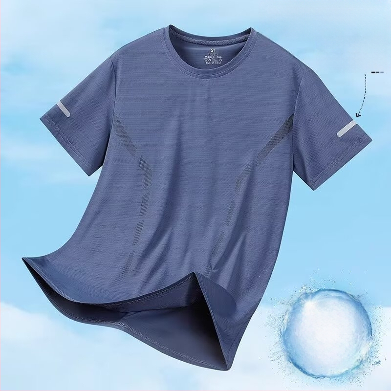 Tricou cu mânecă scurtă pentru bărbați, vară casual, guler rotund, uscare rapidă, din mătase de gheață, vrac, plus mărime, cămașă pentru tineri, haine de top, haine pentru bărbați