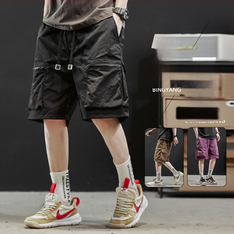 Мъжки летни шорти в американски стил, изработени от коприна, с готина и модна марка, свободни, ежедневни, бързосъхнещи, плажни панталони