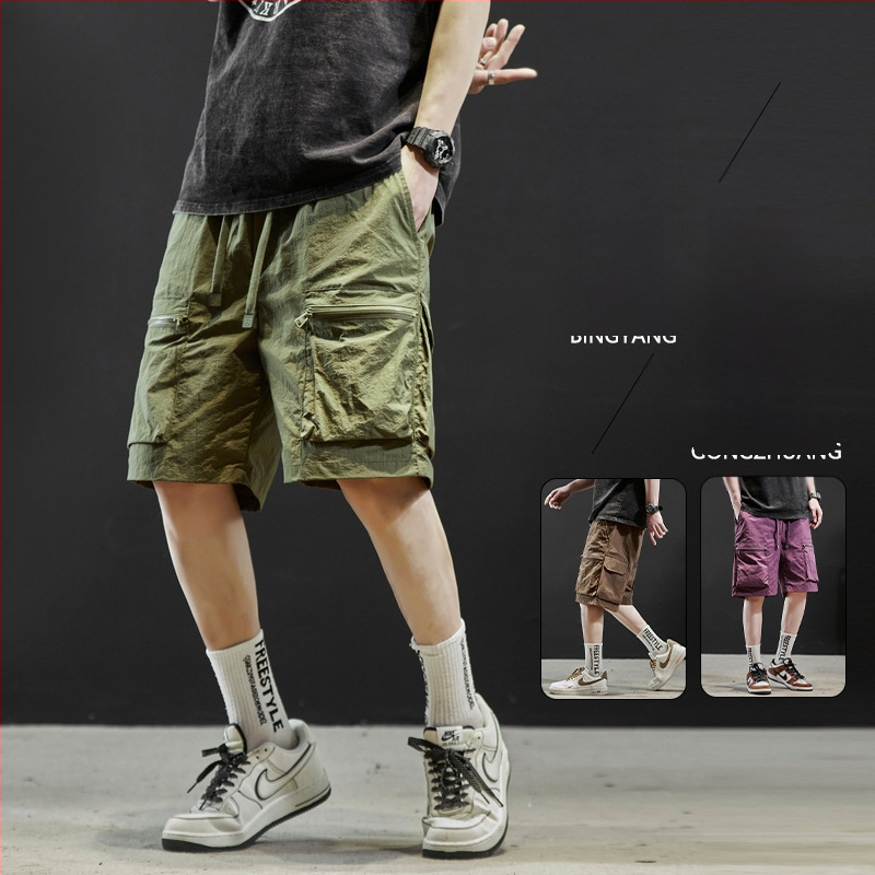 Мъжки летни шорти в американски стил, изработени от коприна, с готина и модна марка, свободни, ежедневни, бързосъхнещи, плажни панталони