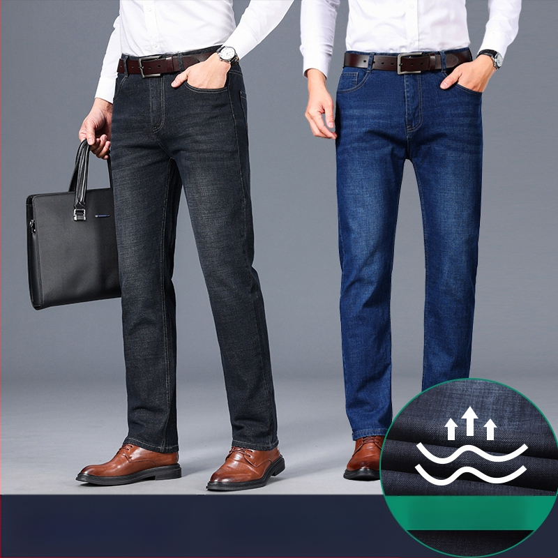 Blugi de vară pentru bărbați, stil business, casual, de primăvară și toamnă, drepți din bumbac, spălați de tatăl tatălui, respirabili, de vârstă mijlocie