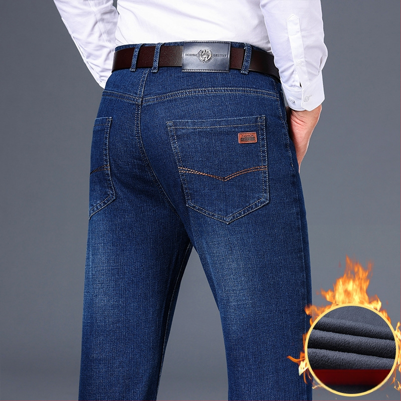 Blugi de vară pentru bărbați, stil business, casual, de primăvară și toamnă, drepți din bumbac, spălați de tatăl tatălui, respirabili, de vârstă mijlocie