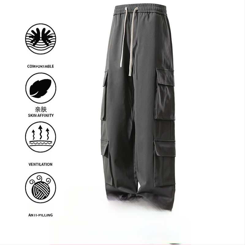 Pantaloni sport bărbați, stil japonez, stil retro, funcțional, cu picior larg, dreaptă, la modă, plus size