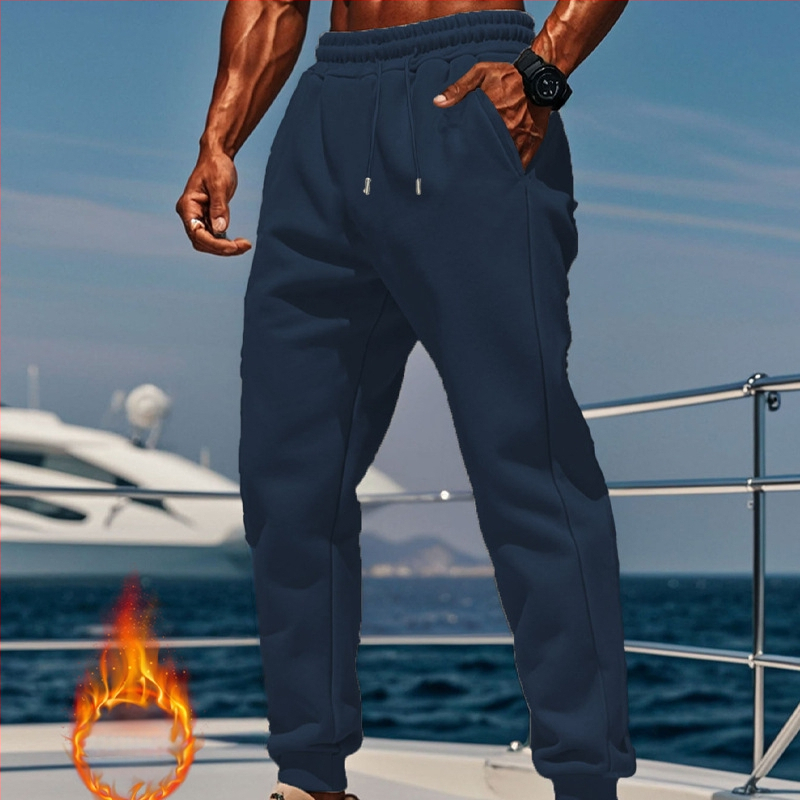 Pantaloni casual pentru bărbați europeni și americani, de toamnă și de iarnă, din fleece, de culoare solidă, potriviți pentru sporturi în aer liber, pentru comerț electronic transfrontalier