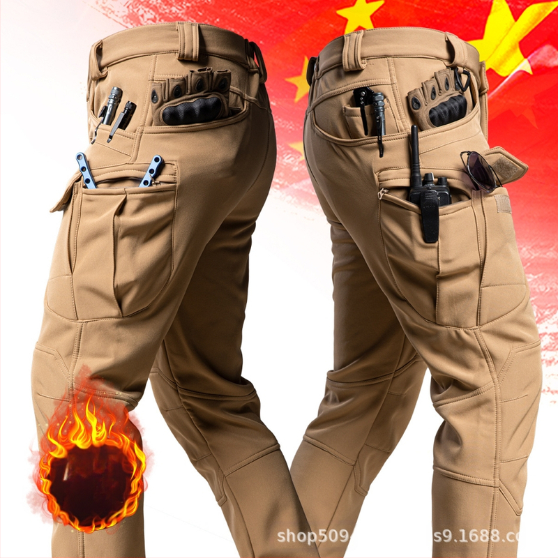 IX7 Tactical Commander õues kasutatavad pehme kestaga meeste jopepüksid, talvel sametist paksendatud tuule- ja veekindlad fliisist soojad püksid