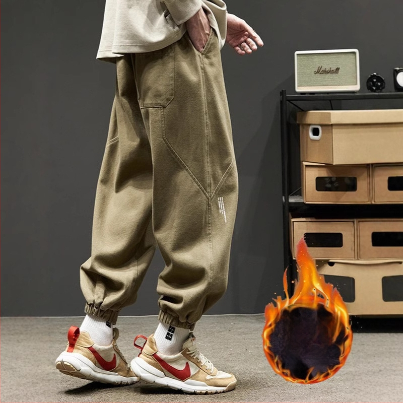 Paksud meeste pluss-suuruses fliisist püksid poistele sügiseks ja talveks, moekad lahtised rohelised kombinesoonid meeste universaalsed jala jala vabaaja püksid