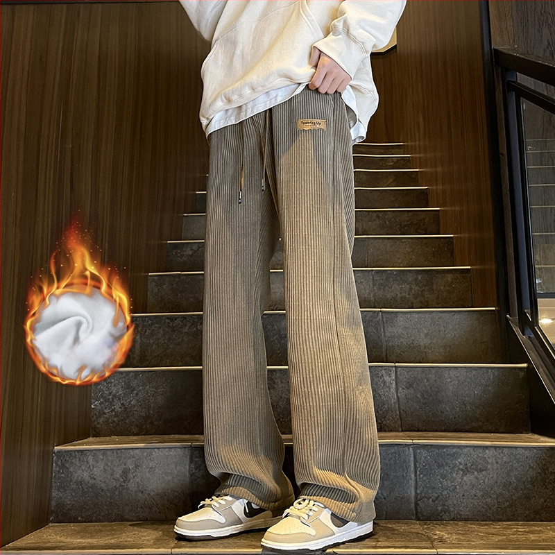 Toamna și iarna noua textură Sense Label Chenille pantaloni casual bărbați Silver Fox Velvet îngroșat plus size pantaloni de podea drepți