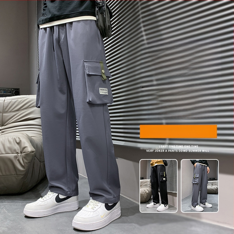 Pantaloni cargo negri pentru bărbați, primăvara și toamna, lejer, drepți, plus mărime, plus gros, plus plus, cu mai multe buzunare, pantaloni lungi casual de toamnă