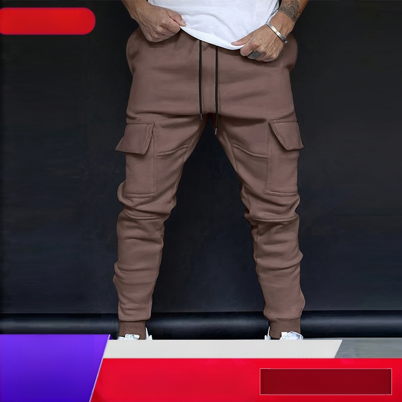 Naujos vyriškos laisvalaikio fitneso kelnės su keliomis kišenėmis, sportiniai kombinezonai su naujomis pirštais.